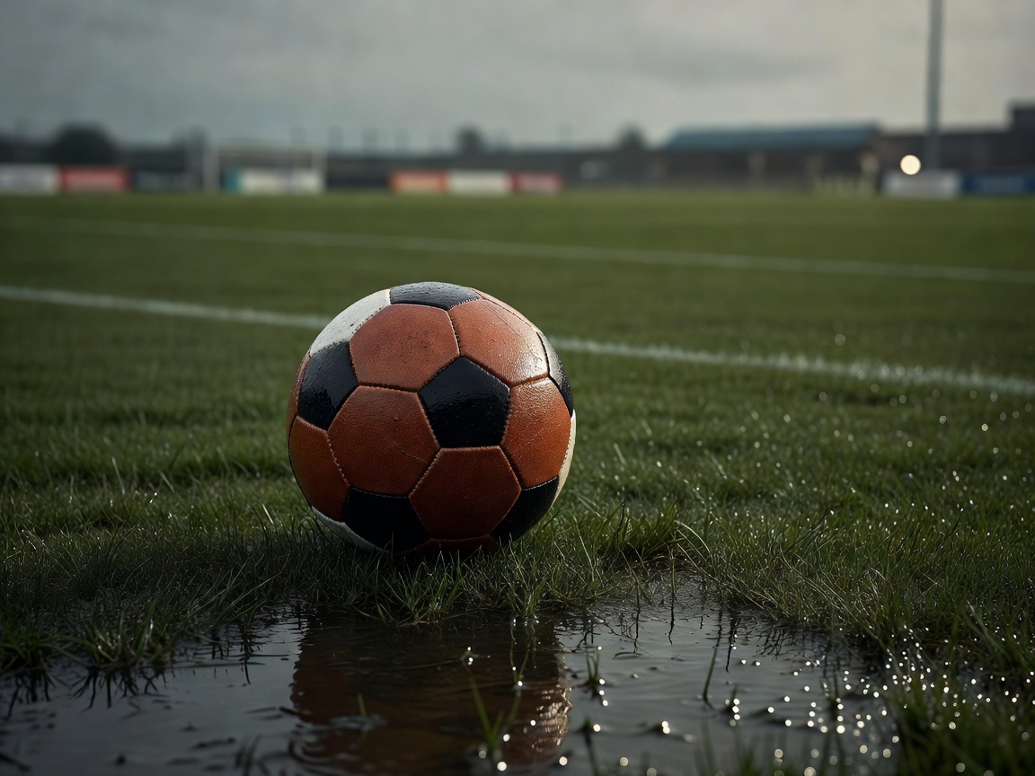A close up of a classic football on the wet pitch for the Croatia vs Ghana game