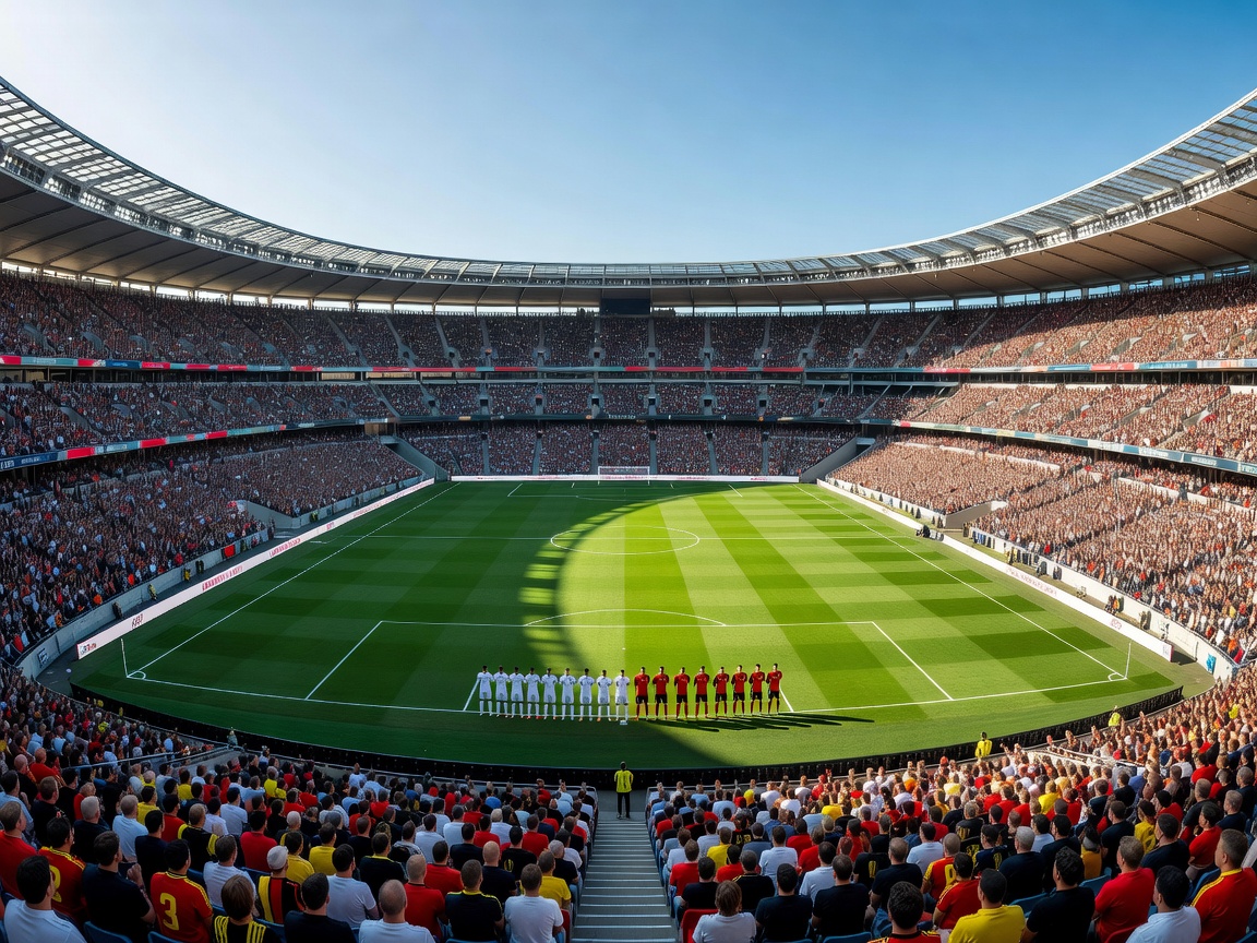 A sweeping panoramic view of a massive football stadium ahead of New Zealand vs Belgium
